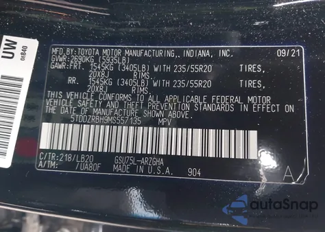 2021 Toyota Highlander Limited from USA, damaged, VIN 5TDDZRBH9MS557135